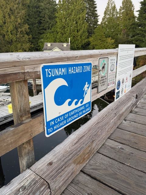 Tsunami hazard zone sign on the boardwalk