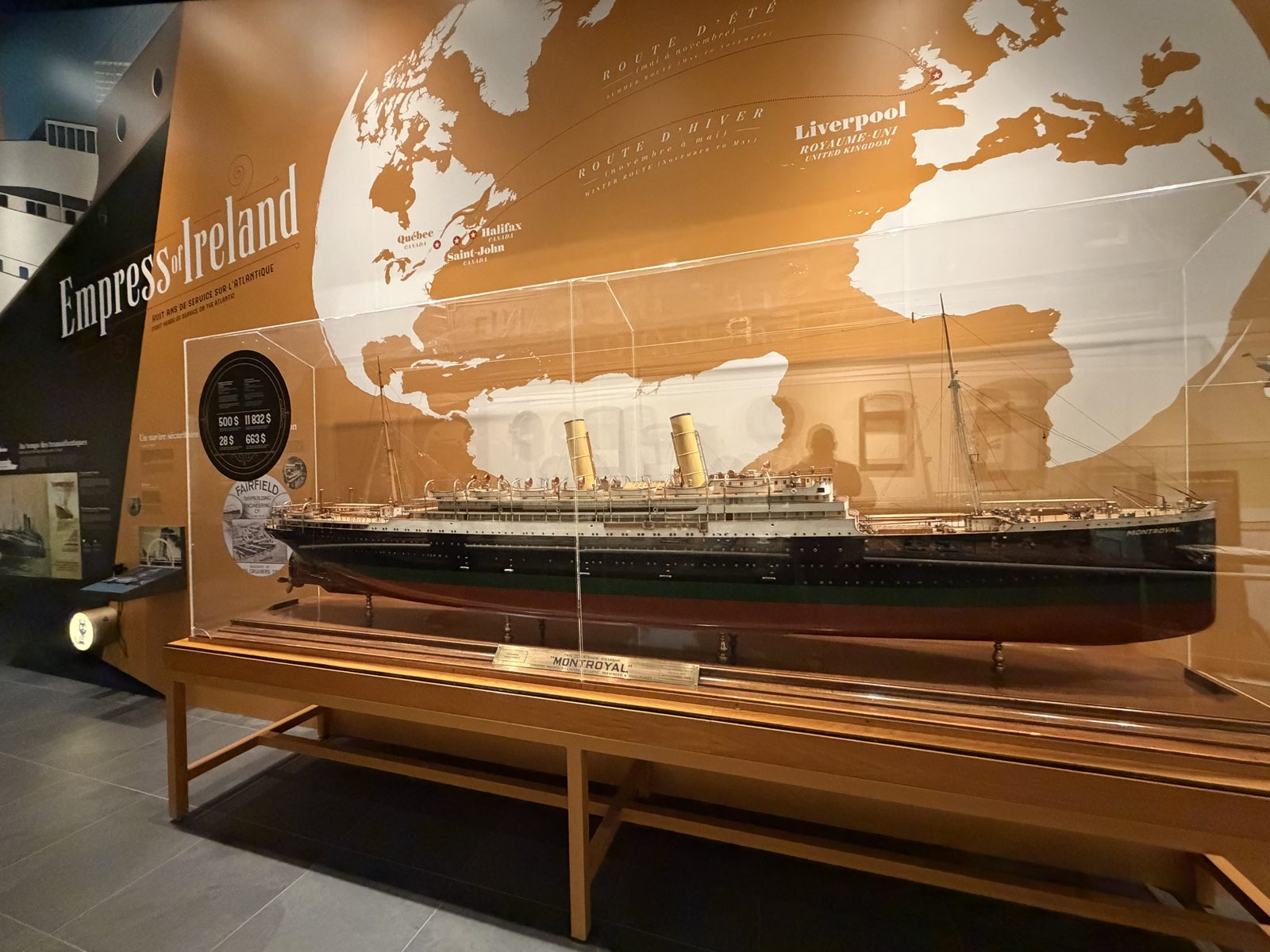 A CP liner model under a map of the Empress's Atlantic routes, at the museum