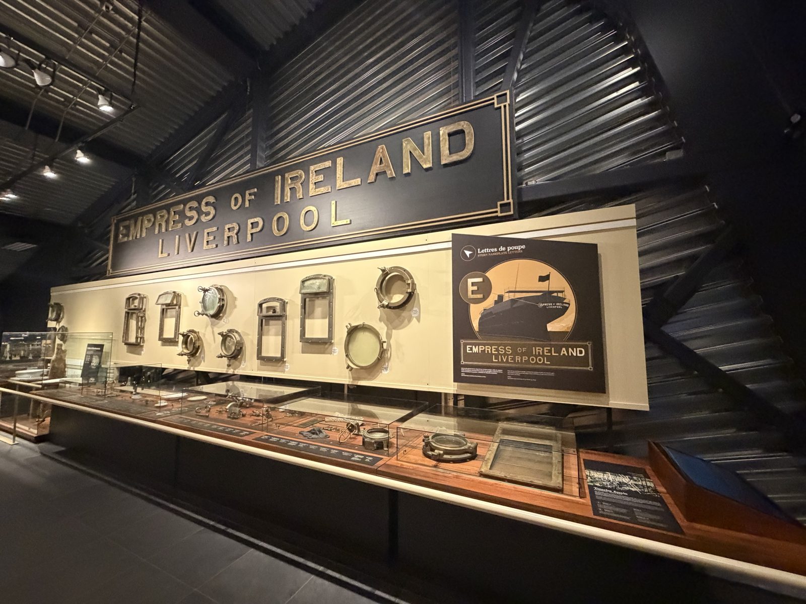 Her stern nameplate letters, portholes and artifacts