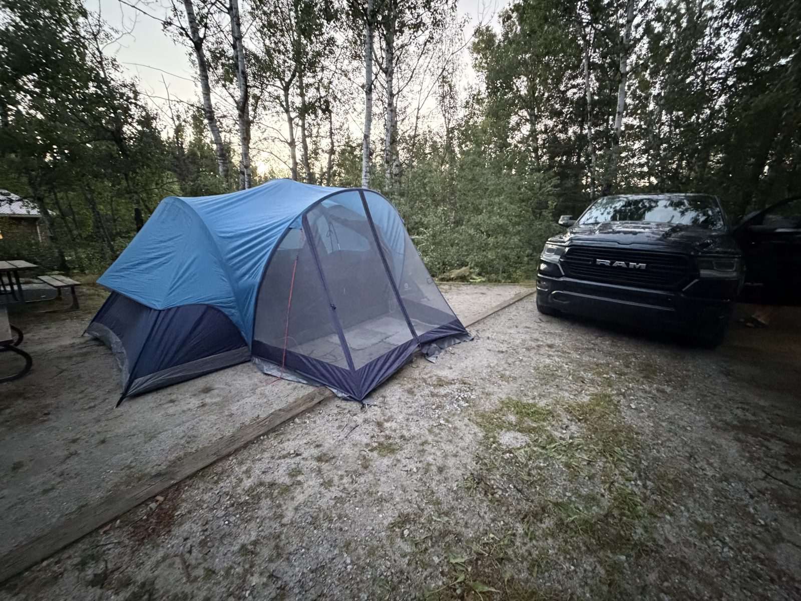 Tent and truck at camp