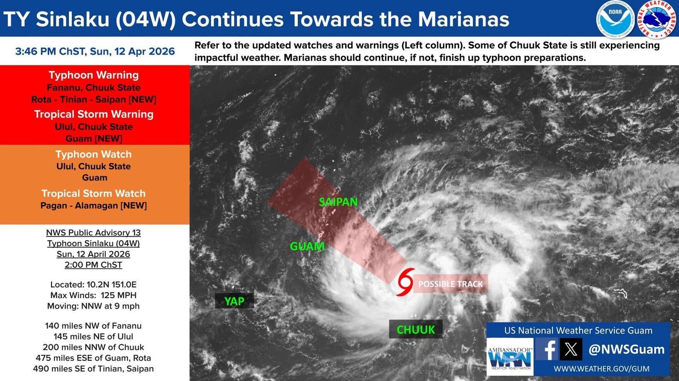 National Weather Service advisory for Typhoon Sinlaku